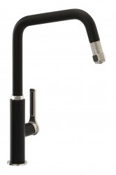 Abode Hex Single Lever Mixer Tap w/Pull Out - Brushed Nickel/Black