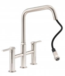 Abode Hex Bridge Dual Lever Mixer Tap w/Pull Out - Brushed Nickel