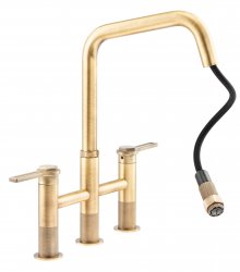 Abode Hex Bridge Dual Lever Mixer Tap w/Pull Out - Antique Brass