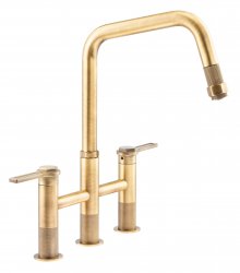 Abode Hex Bridge Dual Lever Mixer Tap w/Pull Out - Antique Brass