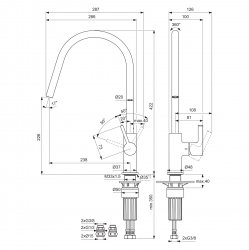 Ideal Standard Gusto single lever round C spout kitchen mixer with Bluestart technology, chrome