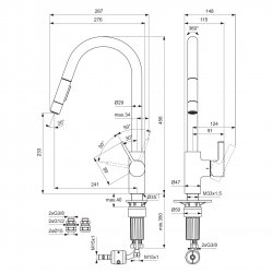 Ideal Standard Gusto single lever round C pull out spout kitchen mixer with bluestart technology