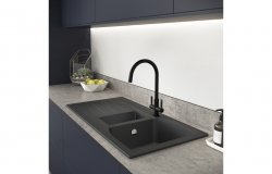 Abode Oriel 1.5B & Drainer Granite Inset Sink - Black