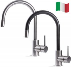 Prima+ Tiber Single Lever Mixer Tap w/Pull Out - Black & St/Steel