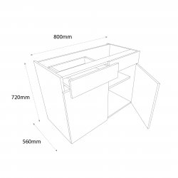 800mm Drawerline Double Base Unit with 1 Dummy Drawer - (Self Assembly)
