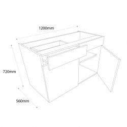 1200mm Drawerline Double Base Unit with 1 Dummy Drawer - (Ready Assembled)