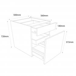 Sheraton 600mm Drawerline Base Unit Type 1 Pull Out with 1 Pan Drawer & 1 Internal Drawer - (Ready Assembled)