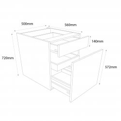 600mm Drawerline Base Unit Type 1 Pull Out with 1 Pan Drawer & 1 Internal Drawer - (Self Assembly)