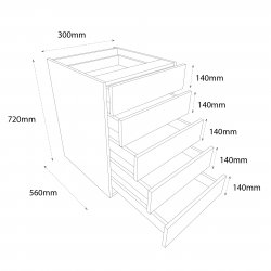 300mm Drawer Pack Base Unit with 5 Drawers - (Self Assembly)