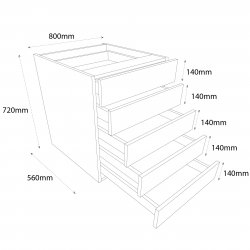 Chippendale 800mm Drawer Pack Base Unit with 5 Drawers - (Self Assembly)