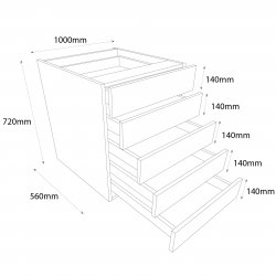 1000mm Drawer Pack Base Unit with 5 Drawers - (Self Assembly)