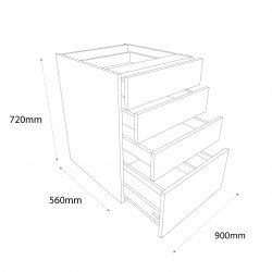 Chippendale 900mm Pan Drawer Pack Base Unit with 4 Drawers - (Self Assembly)