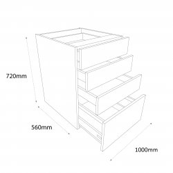 Chippendale 1000mm Pan Drawer Pack Base Unit with 4 Drawers - (Self Assembly)