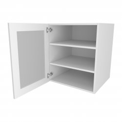 400mm Standard Glazed Wall Unit with Aluminium Frame, Glass Shelves & 2 Round LED Downlights Left Hand - (Self Assembly)