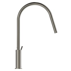 Ideal Standard Gusto single lever round C spout kitchen mixer with Bluestart technology, silver storm