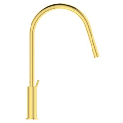 Ideal Standard Gusto single lever round C spout kitchen mixer with Bluestart technology, brushed gold