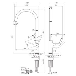 Ideal Standard Gusto single lever square C spout kitchen mixer with Bluestart technology, sunset rose