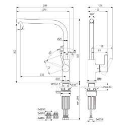 Ideal Standard Gusto single lever L spout kitchen mixer with Bluestart technology, chrome