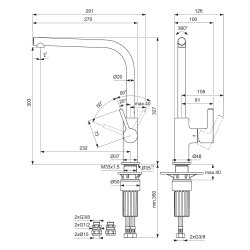 Ideal Standard Gusto single lever L spout kitchen mixer with Bluestart technology, silver storm