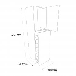 300mm Type 2 Larder Pull Out Tall Unit with 2 Pan Drawers & 3 Internal Drawers Right Hand - (Self Assembly)