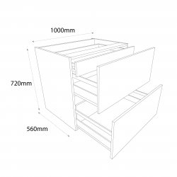 1000mm Pan Drawer Pack Base Unit with 2 Drawers & Internal Drawer - (Ready Assembled)