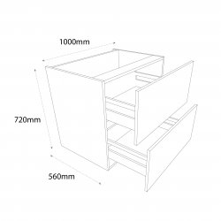1000mm Pan Drawer Pack Base Unit with 2 Drawers - (Ready Assembled)
