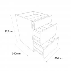 800mm Pan Drawer Pack Base Unit with 3 Drawers - (Self Assembly)