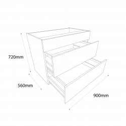 900mm Sink Pan Drawer Base Unit with 1 Dummy Drawer & 2 Cut Out Drawers - (Self Assembly)