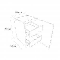 300mm Highline Base Unit with Type 3 Pull Out & Internal Drawers Right Hand - (Self Assembly)