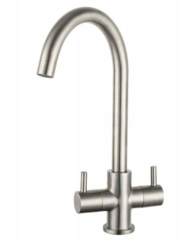 Prima Staten Swan Neck Dual Lever Mixer Tap - Brushed Steel