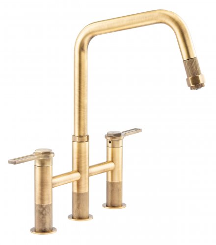 Abode Hex Bridge Dual Lever Mixer Tap w/Pull Out - Antique Brass